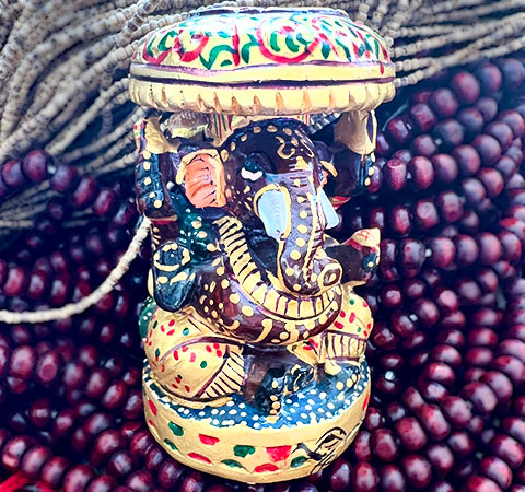 Handcarved and Paiinted Wood Ganesha Murti