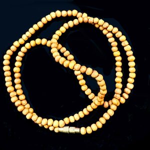 small 62 bead light wood mala with clasp